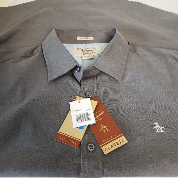 Penguin Munsingwear Grey Solid Button Dress Shirt - Picture 4 of 8